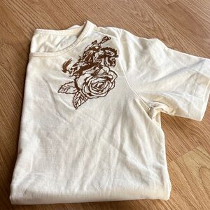 Cream T-Shirt with Brown Rose and Bronk Design